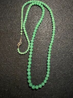 Vintage 1950’s Green Jade Necklace 24”-Elegant Semi-Transparent Beads